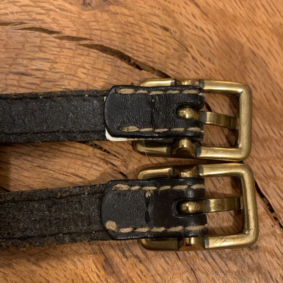 DOUBLE BUCKLE PERFORATED LEATHER BELT  WITH METAL STUDS AND SOMID BRASS BUCKLES - Picture 4 of 14